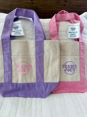 Trader Joe’s Mini Pastel Canvas Tote Bag - Pink and Lavender NWT